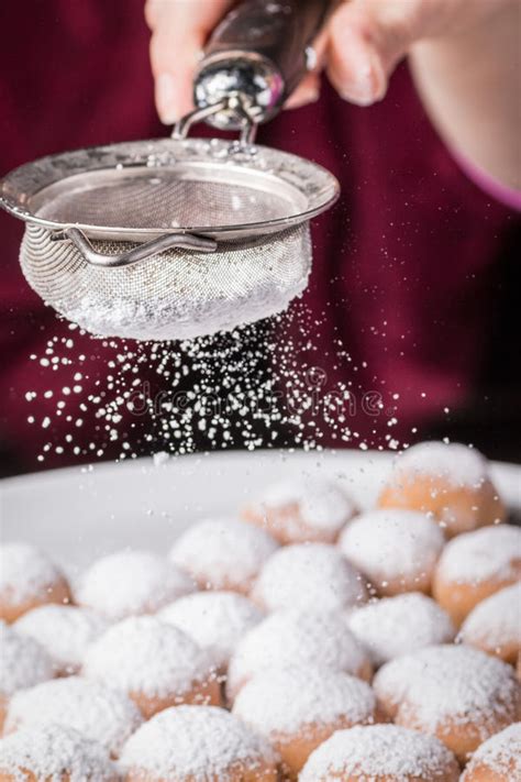 Sprinkle With Powdered Sugar Fried Plate Of Shortcake Dough Dessert
