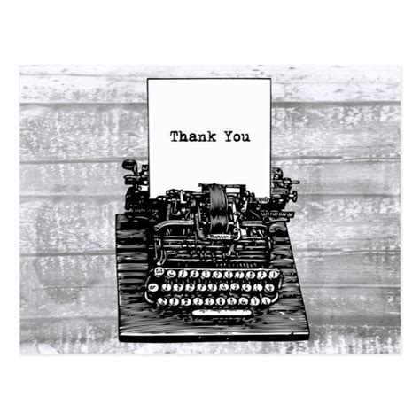 Retro Vintage Typewriter Gray Wood Black White Postcard Vintage Typewriters