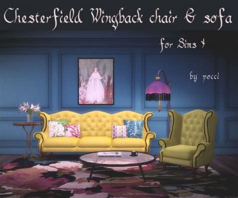 Chesterfield Wingback Chair And Sofa By Pocci At Garden Breeze Sims 4