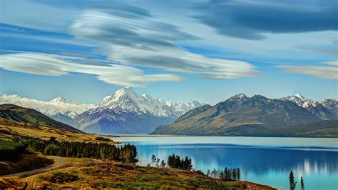 Sfondi Nuova Zelanda Pukaki Natura Montagne Lago Paesaggio 1920x1080