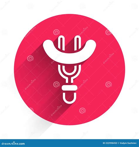 White Sausage On The Fork Icon Isolated With Long Shadow Grilled