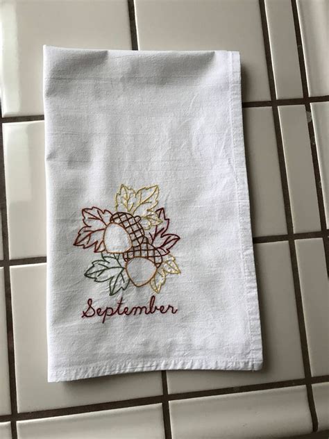 Set Of 12 Hand Embroidered Kitchen Towels Months Of The Year Theme