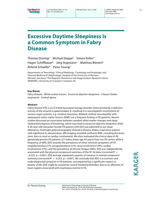 pdf excessive daytime sleepiness is a common symptom in fabry disease