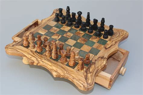Handcarved Chess Board Handmade Wooden Chess Set Medium Size Contemporary Chess