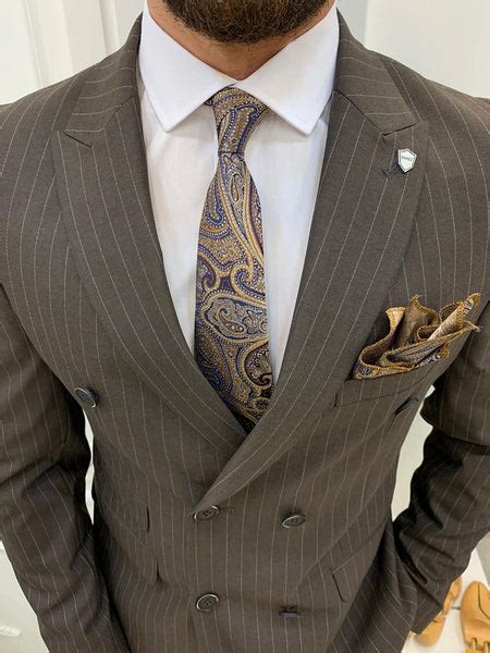 furino coffee slim fit double breasted pinstripe suit bojoni