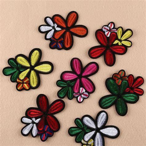 Diy Patches Stickers Colorful Flowers Iron On Embroidered Patch Sew On