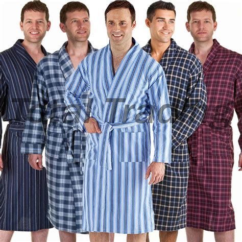Mens Dressing Gown Brushed Cotton Robe Lounge Bathrobe Flannel Summer