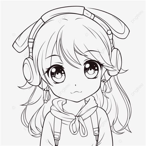 Gambar Gadis Di Headphone Dapat Diwarnai Sebagai Gambar Sketsa Garis