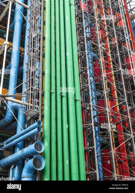 External Colorful Metal Tubing Of The Centre Georges Pompidou In Paris