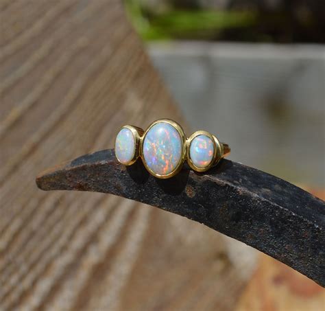 18ct Gold Australian Opal Ring Handmade Solid Ring Etsy Uk