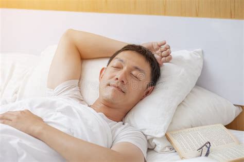 Man Sleeping In Comfortable White Bed At Home Rest Roncepts Resting