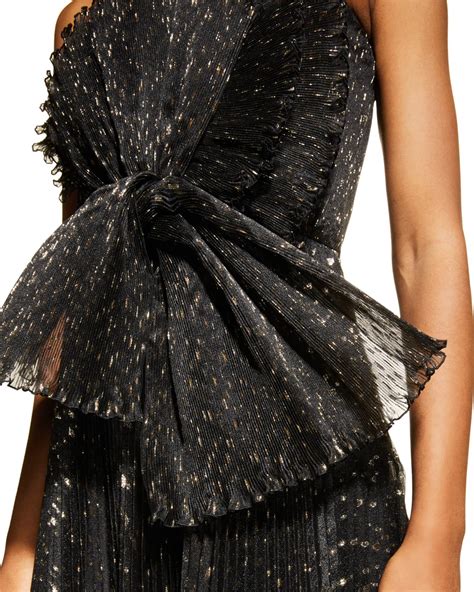 Alberta Ferretti Spiral Bow Metallic Plisse Strapless Bustier Gown