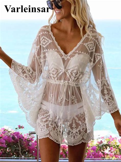 Sexy Lace Crochet Tunic Beach Cover Up Bikini Swimsuit Cover Ups Beach Dress Beach Wear