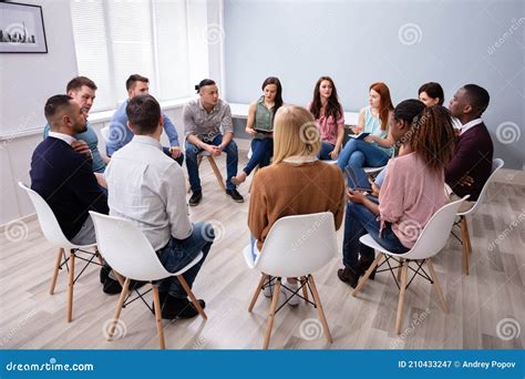 Multi Ethnic People Sitting In Circle Counseling Stock Image Image Of Motivation American