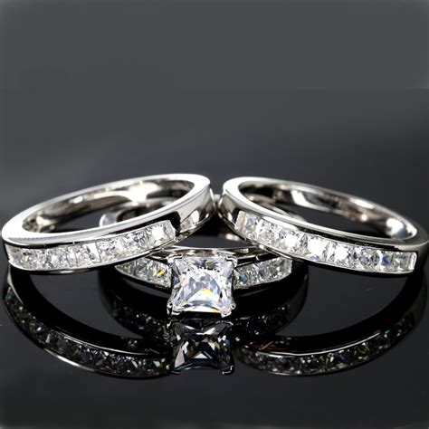 WEDDING RINGS 3 piece Princess Engagement SET | AAA CZ 925 ...
