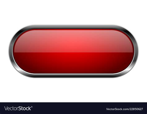 Red Glass Button Oval 3d Shiny Icon With Metal Vector Image