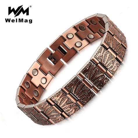 Welmag Pure Copper Magnetic Bracelet Men Charm Vintage Double Row