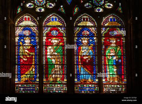 Medieval Gothic Stained Glass Window Showing The Kings Of France The