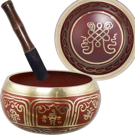 Colored Singing Bowl Large Endless Knot Red Each Kheops International