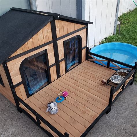 Pawhut Elevated Dog House Outdoor Weatherproof Rustic Log Cabin
