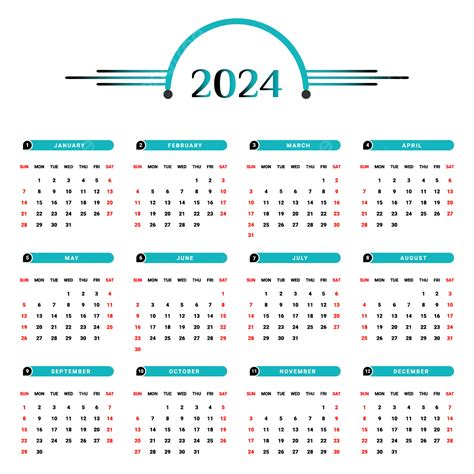 Calendario Anual 2024 Con Forma única Negra Y Verde Vector Png Dibujos