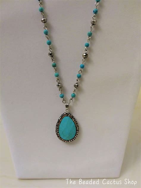 Turquoise Teardrop Necklace By Thebeadedcactusshop On Etsy Beaded