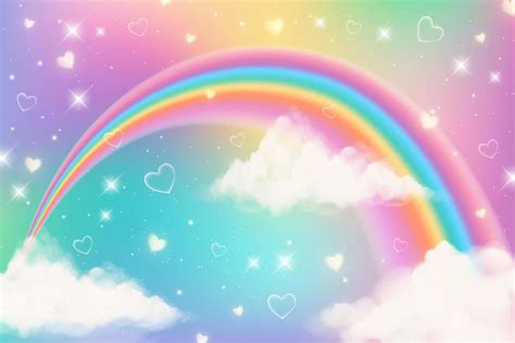 Holographic Fantasy Rainbow Unicorn Background With Clouds Pastel Color
