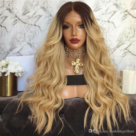 Stock Long Blonde Wig With Dark Roots Ombre Blonde Lace Front Wig With