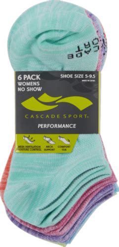 Cascade Sport Performance Womens No Show Socks 6 Pack Bright Combo