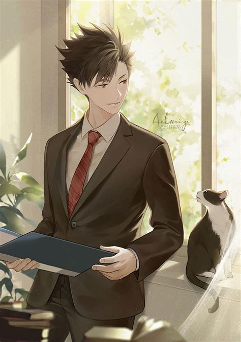 A Man In A Suit And Tie Holding A Clipboard With A Cat Sitting On The