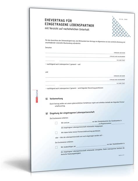 Ob arbeitsvertrag, bürgschaftsvertrag, dienstwagenüberlassung, ratenzahlungsvereinbarung oder zeugnis: Ehevertrag eingetragene Lebenspartnerschaft | Vorlage zum Download