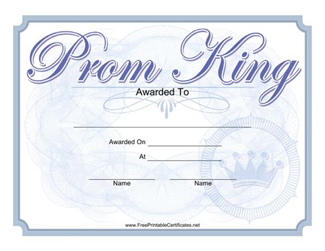 Prom King Certificate Template Blue Download Printable Pdf
