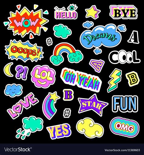 Pop Art Set With Fashion Patch Badges Stickers Vector Image