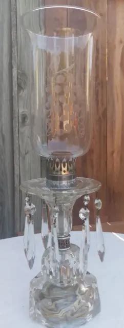 Vintage Crystal Prisms Boudoir Hurricane Lamp Etched Glass Works Tall Picclick
