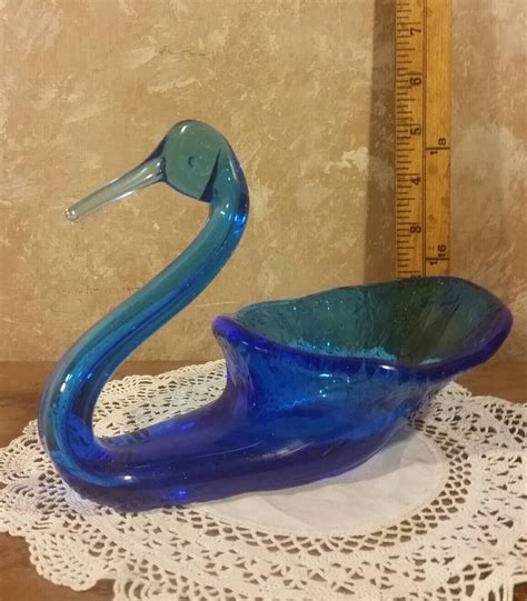 Cobalt Blue Blown Glass Swan Bowl Etsy