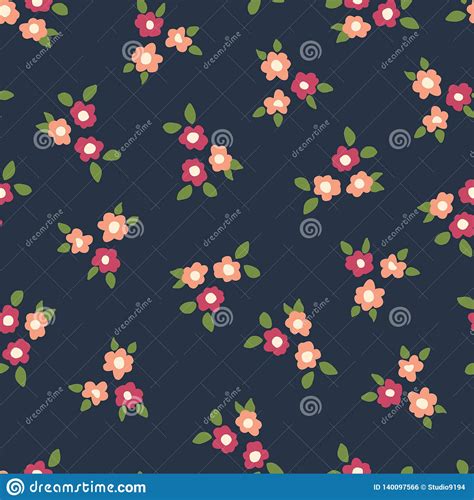 Scattered Ditsy Flowers Seamless Vector Repeating Background Coral And