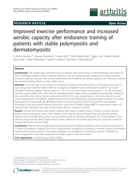Pdf Improved Exercise Performance And Increased Aerobic Capacity