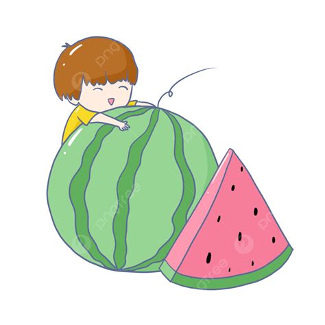 Boy Eating Watermelon Eating Watermelon Summer Xieshu Png