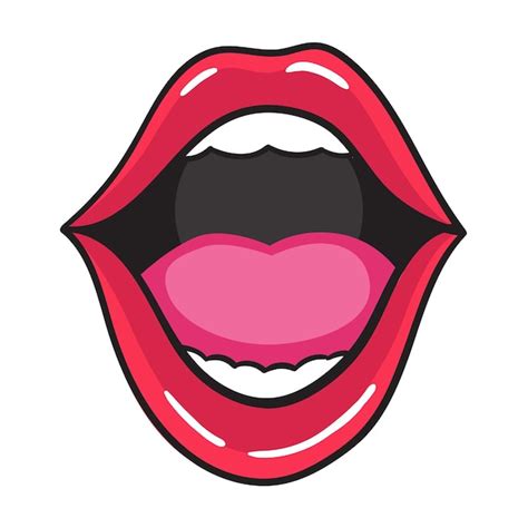 Premium Vector Comic Female Red Lips Sticker Women Mouth With