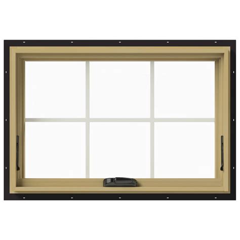 Jeld Wen 36 In X 24 In W 2500 Series Black Painted Clad Wood Awning Window W Natural Interior