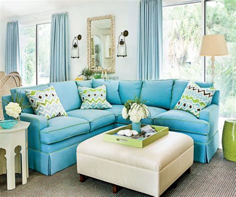 A Light Blue Sofa Brings And Instant Coastal Vibe To A Living Room
