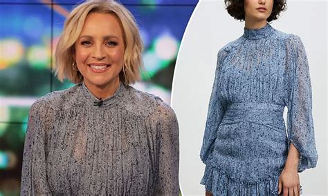 The Projects Carrie Bickmore Sends Fans Wild With A Glam High Neck Blue Frock Daily Mail Online