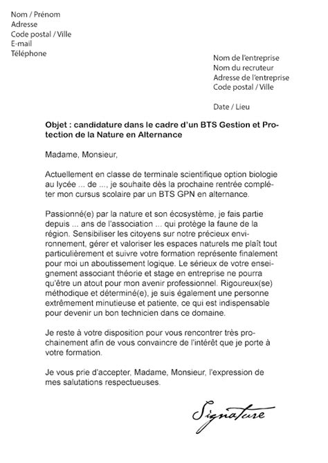 Lettre de motivation BTS GPN Alternance Modèle de Lettre