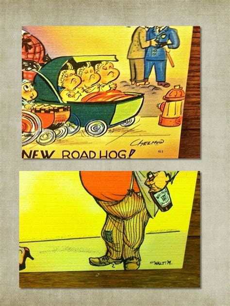 Two Vintage Humorous 1940s Vintage Postcards Unused Brightly Colored