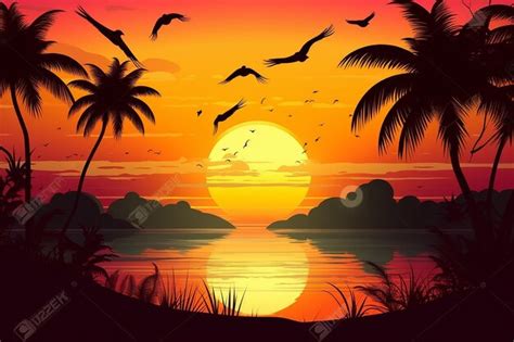 Premium Photo Beautiful Tropical Sunset Illustration