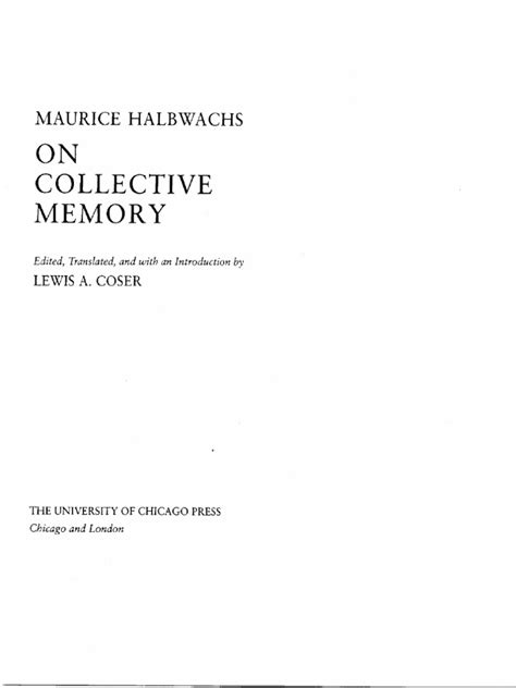 Halbwachs On Collective Memory Pdf Pdf