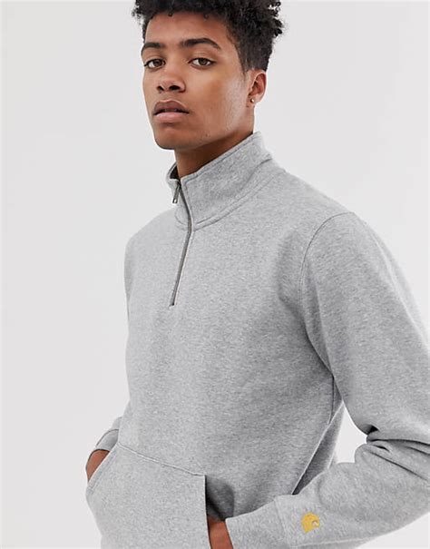 Carhartt Wip Chase Neck Zip Regular Fit Sweatshirt In Grey Asos