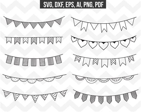 Bunting Svg Bunting Banner Silhouette Svg Hand Drawn Bunting Clipart