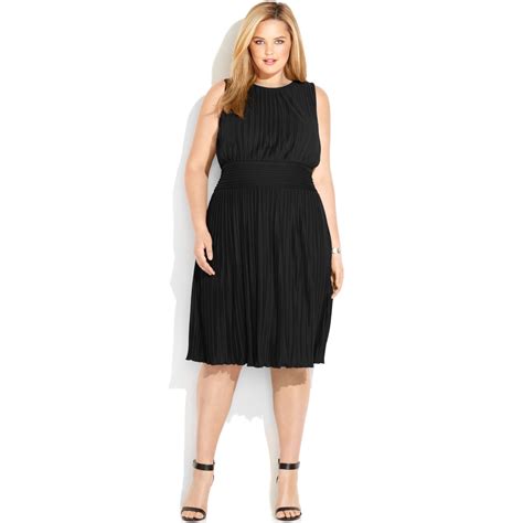 Calvin Klein Plus Size Sleeveless Pleated Dress In Black Lyst