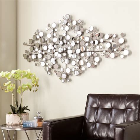 Modern Silver Mirror Circle Metal Wall Sculpture Art